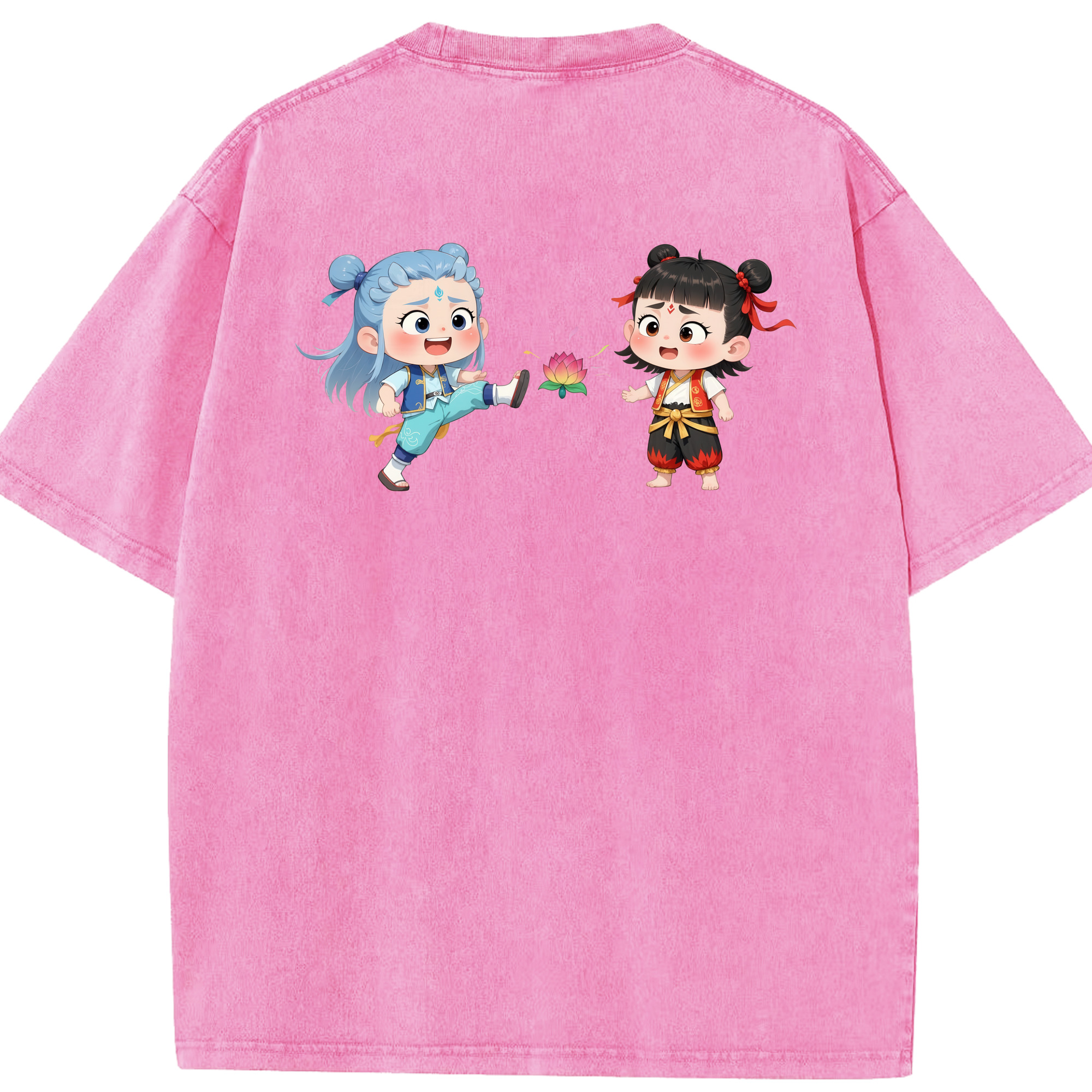 （画像用） Ne Zha 2 ナタ 魔童の大暴れ 綿100% ヴィンテージ風 半袖Tシャツ（背面プリント）